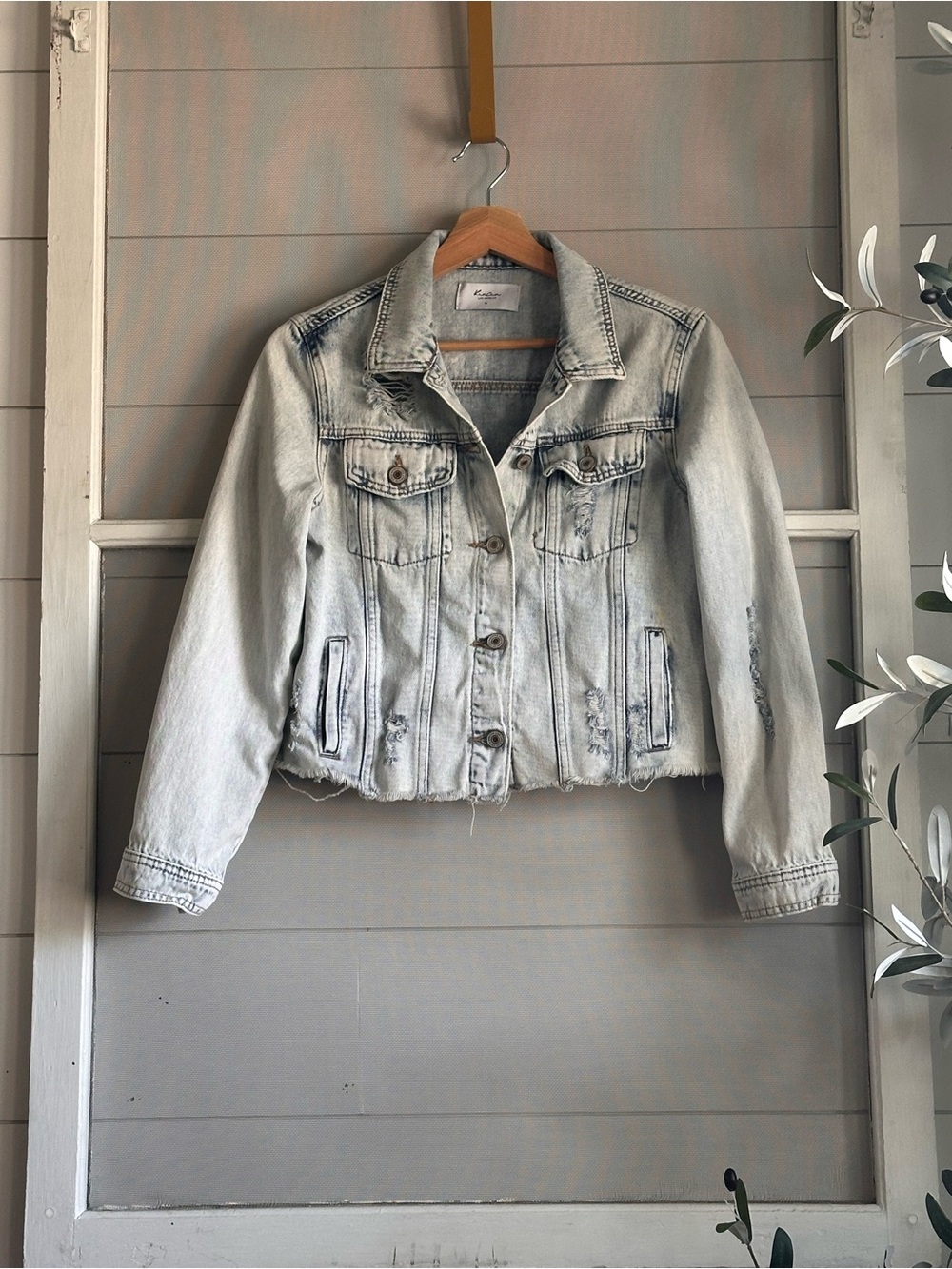 Distressed Light Wash KanCan Denim Jacket